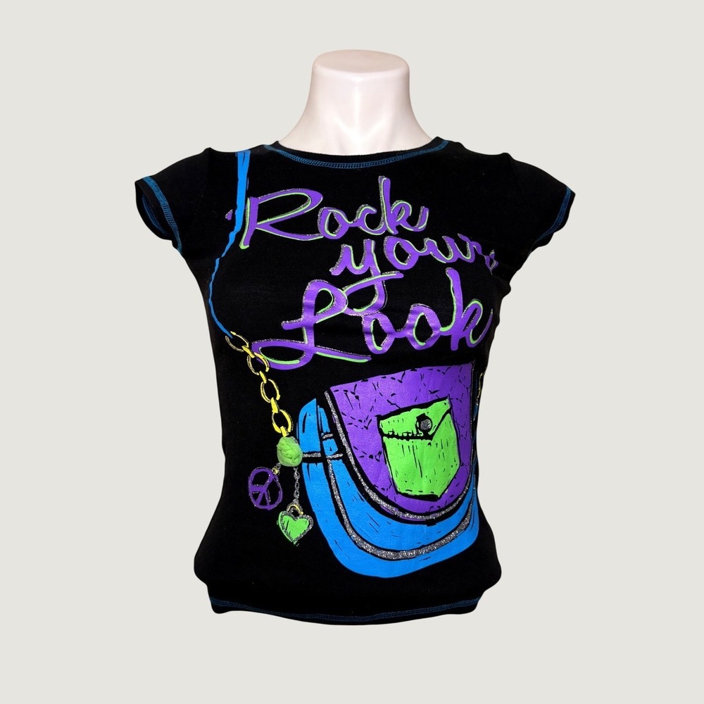 Y2K Beautees Black Baby Tee Rock Your Look Graphic T-Shirt Scene #15